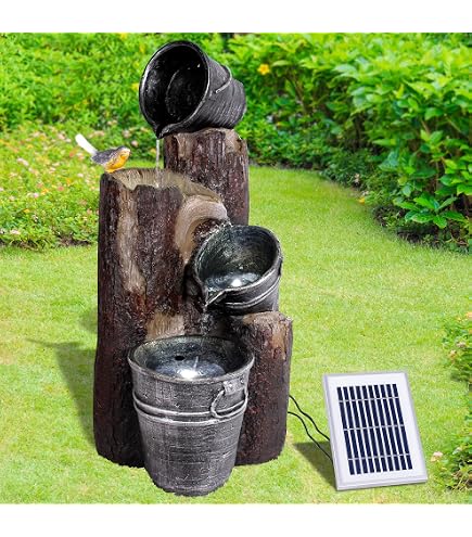 Blumfeldt Empoli Solar-Kaskadenbrunnen – 5-stufig, Terrakotta, Mit LED-Beleuchtung, 200 L/h