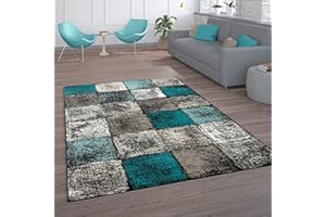 ‎PACO HOME Dywan Do Salonu Vintage Z Krótkim W³osiem Marokañskie Wzory Romby Turkusowy Br±z, Rozmiar:160x220 cm, Kolor: Turkusowy