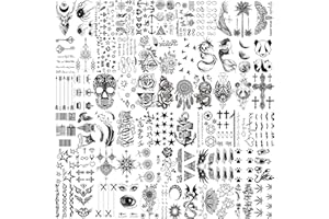 LAROI 66 Blätter Klein Schwarz Temporäre Tattoos Frauen Männer Fake Tattoo Aufkleber Gesicht Hals Arm Kinder Blume Stern Kits Jungen Mädchen Tattoos Zum Auf Die Haut