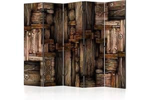 ‎DECOMONKEY decomonkey Paravent Raumteiler Innen Holz Brett 225x172 cm 5 Teilig Beidseitig Room Divider Wall Raumteiler Stehend Trennwand Sichtschutz Spanische Wand Sichtschutzwand Wohnzimmer