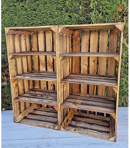 1,2,3,4 Solid&Strong Storage Wooden Crates Fruit Storage Box Shelf Decor - Clean -Natural, Burn Effect -Record Crates (Burnt Effect Long, 2 - View #4