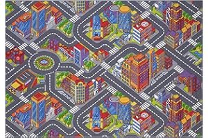 Carpet Studio Tapis Voiture Enfant 140x200cm, Tapis de Jeux Bebe, Chambre Fille et Garçon, Antidérapant, 30°C Lavable - Big City