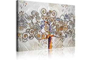 DekoArte 356 - Cuadros Modernos Impresión de Imagen Artística Digitalizada | Lienzo Decorativo Para Tu Salón o Dormitorio | Estilo Abstractos Árbol de la Vida de Gustav Klimt Plata | 1Piezas 120x80cm