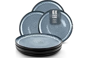 PURE LIVING INTERIOR DESIGN Juego de 6 Platos Grandes de Gres Ibiza - Elegantes Platos para Comida, Apto para Lavavajillas y Microondas - Set de Vajilla para 6 Personas - Pure Living en azul humo