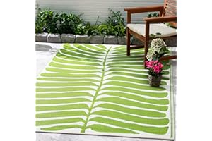 FAB HABITAT FAB HAB Alfombra de Exterior Impermeable Resistente a la decoloración Sin Arrugas Plástico Reciclado de Botánico Tropical Porche Cubierta Balcón Lavadero Patio Hilo Verde 90cmx150cm