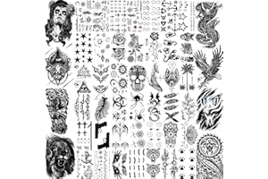 LAROI 50 Blätter Schwarz Temporäre Tattoos Männer Erwachsene Adler Drache Löwe Wolf Tiere, Klein Frauen Hals Arm, Schädel Tattoo Aufkleber Kinder Jungen Mädchen Tatoos Herren Damen