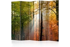 ‎DECOMONKEY decomonkey Paravent Raumteiler Innen Wald 225x172 cm 5 Teilig Beidseitig Room Divider Wall Raumteiler Stehend Trennwand Sichtschutz Spanische Wand Sichtschutzwand Wohnzimmer Holz Baum Natur