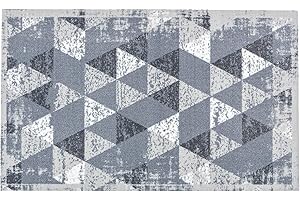 ASTRA Rutschfester Teppich Wohnzimmer - Miabella Fußmatte innen - Küche Läufer Flur Schmutzfangmatte - Sauberlauf 66x110cm Dreiecke hellgrau