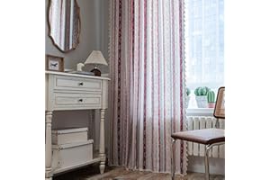 Sutuo Home Boho Curtain 84 Inches Length for Bedroom, Printed Cotton Linen Rod Pocket Decorative Rustic Bohemian Tassels Window Treatment for Living Room, 1 Panel 59" W x 84" L, Red Blue Stripes