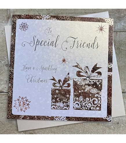 White Cotton Cards Weihnachtskarte 'Special Friends' – Handgefertigt, 16x16cm, Mit Schmucksteinen