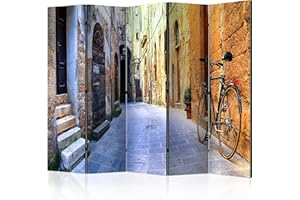 murando Decorative Room Divider Alley Town Mediterranean 225x172 cm / 89"x68" Double-Sided Folding Screen 5 Panels Room Partition Non-Woven Canvas Print Opaque Photo Display d-B-0098-z-c