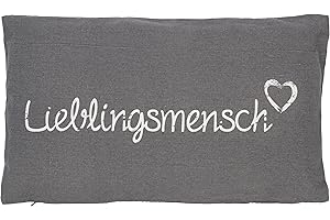 ‎KAMACA KAMACA Lieblingsmensch Kissen 30x50 cm Flauschig gefülltes Kuschelkissen grau mit Aufschrift und Reißverschluss Geschenk für Partner, Freundin, Kollegen oder Familie Bezug aus 100% Baumwolle (GRAU)