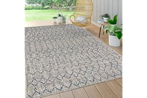 JONATHAN Y SMB108A-5 Ourika Moroccan Geometric Textured Mesh Indoor/Outdoor Grey/Navy 150 cm x 240 cm Bohemian Easy Care Living Room Yard Non-Shedding