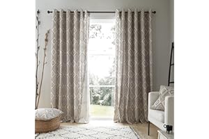 Pineapple Elephant Ziri Geo Cotton 66x54 Inch Lined Eyelet Curtains Two Panels Natural