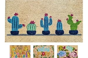 LUA VIKA Kokosowe wycieraczka, antypoślizgowa mata kokosowa, mata powitalna z gumowym spodem PCV, antybakteryjny łapacz brudu, trwałe włókna naturalne 100% kokos, mata zatrzymująca brud do drzwi wejściowych 40x70 (Kaktus)