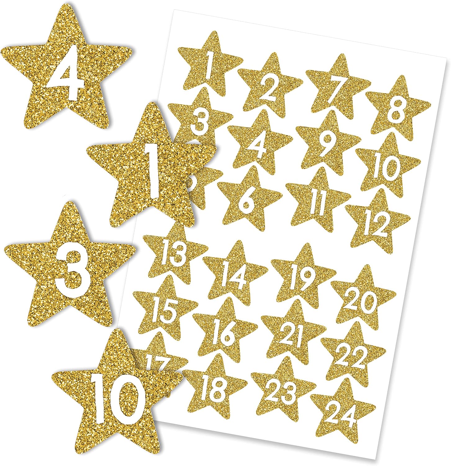 Papierdrachen 24 pegatinas de números del calendario de adviento - estrellas de oro No 53 - pegatinas - para juguetear y decorar.