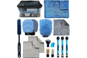 Sudz Budz Premium Zestaw do Mycia Samochodu 8szt | Rękawice Mycia Wykonywania Detali, Zestaw Ręczników Mikrofibry, Szczotka Czyszczenia Kół, Szczotki Detali. Pielęgnacji Nadwozia, Wnętrza Samochodu