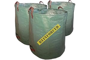 7DOO 3x300L Sacchi Giardinaggio RINFORZATI. Resistente Sacco Pieghevole da Giardino con DOPPIO FONDO. Raccogli Erba tagliata, foglie. Prodotto di Qualità Professionale, In Polipropilene Riutilizzabile