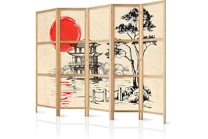 murando Room divider XXL Japonais Orient Zen 225x171cm 5 panels single sided non woven fabric German quality room divider wood pattern design hand made Home office Japan p-B-0026-z-c