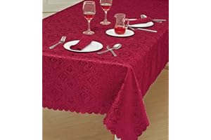 Prime Linens Home Decorative Classic Damask Printed Jacquard Tablecloth Rectangle Round Runner Napkin Table Cover Cloth Protector for Kitchen Picnic (Red, Rectangle 52" x 70")