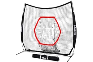 GoSports 7 ft x 7 ft Baseball & Softball Nets - Red, Black, or PRO - Practice Hitting & Pitching Net with Bow Type Frame, Carry Bag and Strike Zone, Great for All Skill Levels