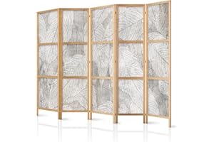 murando - Biombo XXL XXL Hojas Plantas Abstracto 225x171 cm 5 Paneles Lienzo de Tejido no Tejido Tela sintética Separador Madera Design de Moda Home Office Japón b-C-0813-z-c