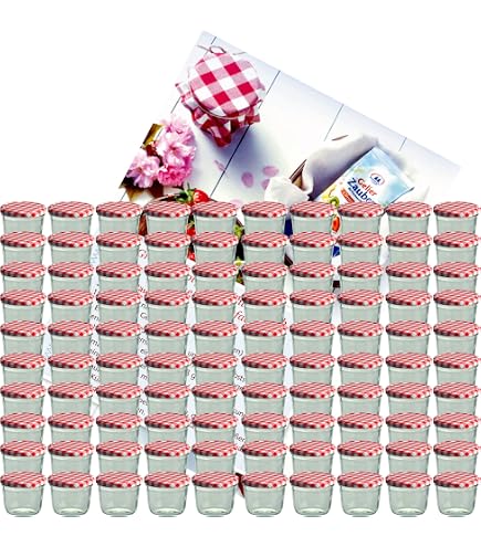 Lot De 48 Bocaux à Confiture Verre 350 Ml TO 82 Couvercle Vichy Vert + Livre Recettes Sucre Diamant