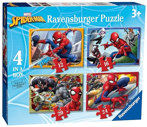 Ravensburger Marvel Spiderman 4 in Box (12, 16, 20, 24 Piece) Jigsaw Puzzles for Kids Age 3 Years Up for Kids