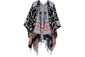 Poncho Donna HEIZZI Con Cappuccio E Frange – Scialle Morbido In Acrilico, Caldo E Avvolgente, Taglia Unica (90x95 Cm)