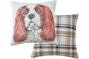 Maturi Filled Seat Cushion with Cavalier King Charles Dog Watercolour Image, Chair Sofa Pillow - 43 x 43cm / 17 x 17-inch