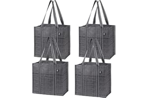 VENO 4 Pack Reusable Grocery Shopping Bag w/Hard bottom, Foldable,Multipurpose Heavy Duty Tote,Daily Utility bag (Set of 4)