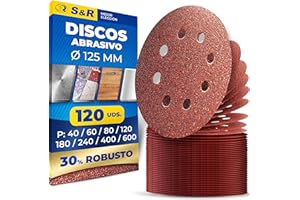 S&R 120 Discos lija125 mm con papel de lija de velcro para lijadora orbital Bosch Parkside Einhell Makita. Hojas de grano 120 40-60-80-120-180-240-400-600
