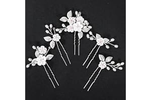 HEVEER Blumen Perlen Haarschmuck Hochzeit Haarnadeln Silber U-förmig Haarnadeln für Braut Brautjungfer Damen Mädchen 5 Stücke