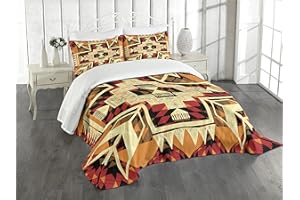 ABAKUHAUS, Strzałka, Narzuta na łóżko 220 cm x 220 cm + 2 poszewki na poduszki 75 cm x 50 cm, Wzór inspirowany wzornictwa Abstract Art Ziemi Dźwięki, Pomarańczowy Żółty Czerwony