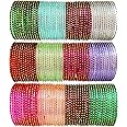 Hand Kkrafts Multicolor glossy finish glass bangle/chudi set of 144 in 12 unique color for women and girls