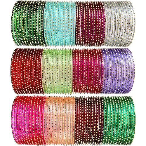 Hand Kkrafts Multicolor glossy finish glass bangle/chudi set of 144 in 12 unique color for women and girls