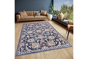 Hanse Home Caracci Alfombra Oriental – Alfombra clásica densamente Tejida con Adornos y Motivos Florales, Pelo Corto Suave para Dormitorio, Comedor, salón, Pasillo, Cocina, Color Azul, 140 x 200 cm