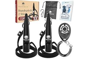 WEIDEBACH® 2 x ulepszony gwizdek dla psa 2.0 ze stabilnym i głośniejszym dźwiękiem, w zestawie z zatrzaskiem, woreczkiem na smakołyki i e-bookiem do treningu z psem, znormalizowany, wysokiej jakości