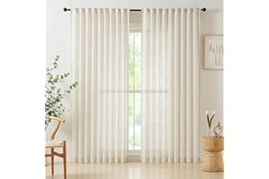 TREATMENTEX Linen Semi Sheer Curtains for Living Room 90inch Natural Farmhouse Curtain Panels for Bedroom Office Rustic Privacy Curtain Drapes for Kitchen Dining Room Pencil Pleat Beige 54"w 2 Panels