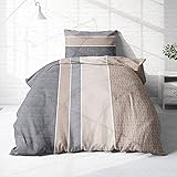 Träumschön Biber Bettwäsche 135x200 Baumwolle Beige Grau Muster - 100% Baumwoll Bettwäsche Grau Beige Braun - Kuschelige Bett