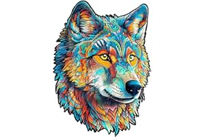Puzzles en Bois Loup 300pcs, KAAYEE Puzzle Bois Animaux, Puzzle Bois Forme Animaux, Wooden Puzzle, Puzzle Animaux Bois avec Boîte-Cadeau en Bois (Le Loup, L)