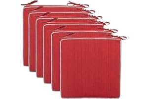 Brandsseller Set da 6 Cuscini per Sedia 40x40x4 cm – Idrorepellenti e antimacchia con Nastri effetto Lino – Per uso interno ed esterno – Cucina, Terrazza, Giardino – Rosso