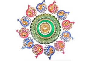 ADITRI CREATION Colorful Peacock Designer Floor Rangoli/Home Décor/Decoration/Acrylic Traditional Handmade Rangoli/Floor Decor/Indian Wedding Festival Decoration/Gift Return Gift (Size:- 11" Inch Diameter)
