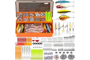 PLUSINNO Angelköder für 12 Rigs, Angelausrüstungsbox mit Angelzubehör inklusive Kurbelköder, Löffel, Gewichte und mehr Angelzubehör, 353-teiliges Angelköder-Ausrüstungs-Set für Süßwasser-Barsche