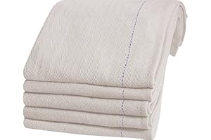 QUICK CLEANING SUPPLIES QCS Linens - Heat Resistant Cotton Oven Cloths - Professional Catering Dish Towel - Woven Herringbone Weave Kitchen Cloth with Blue Stripe - 48x76cm - Thick Heavy Duty - Natural Potholders (10)