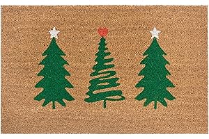 ‎HANSE HOME Hanse Home Kokos Fußmatte Weihnachten für Innen - Schmutzfangmatte Natur, Kokosmatte Weihnachtsbaume Grün, Fußabtreter rutschfest für Flur, Eingangsbereich - 45x75cm