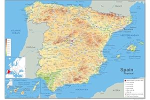 TIGER MOON THE TIGER MOON TRADING COMPANY LTD Physical Map of Spain - Size A2-59.4 x 42cm - Paper Laminated