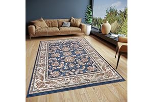 Hanse Home Reni - Alfombra Oriental clásica de Tejido denso con Adornos y Motivos Florales, Pelo Corto Suave para Dormitorio, Comedor, salón, Pasillo, Color Azul Crema, 80 x 120 cm