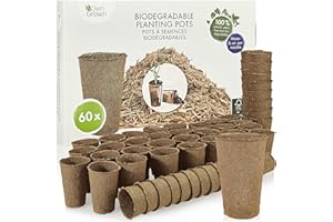 OwnGrown Vasi per la coltivazione biodegradabili, fibre di legno naturali, permeabili all'acqua e all'aria, senza torba - Versatili, per giardino, vaschetta, serra o orto - 4,5x7 cm - Set da 60