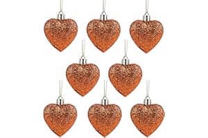 Christmas Concepts® Pack of 8-60mm Heart Shaped Christmas Tree Baubles – Glitter Decorated Baubles (Copper)
